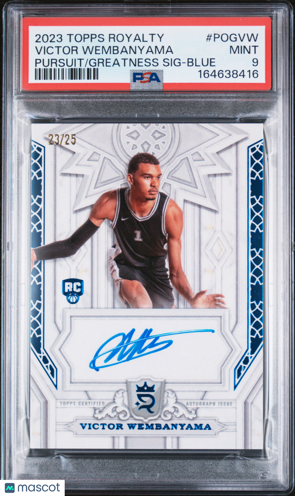 2023 Topps Royalty Pursuit Greatness Victor Wembanyama Rookie Blue 25 PSA 9 Auto