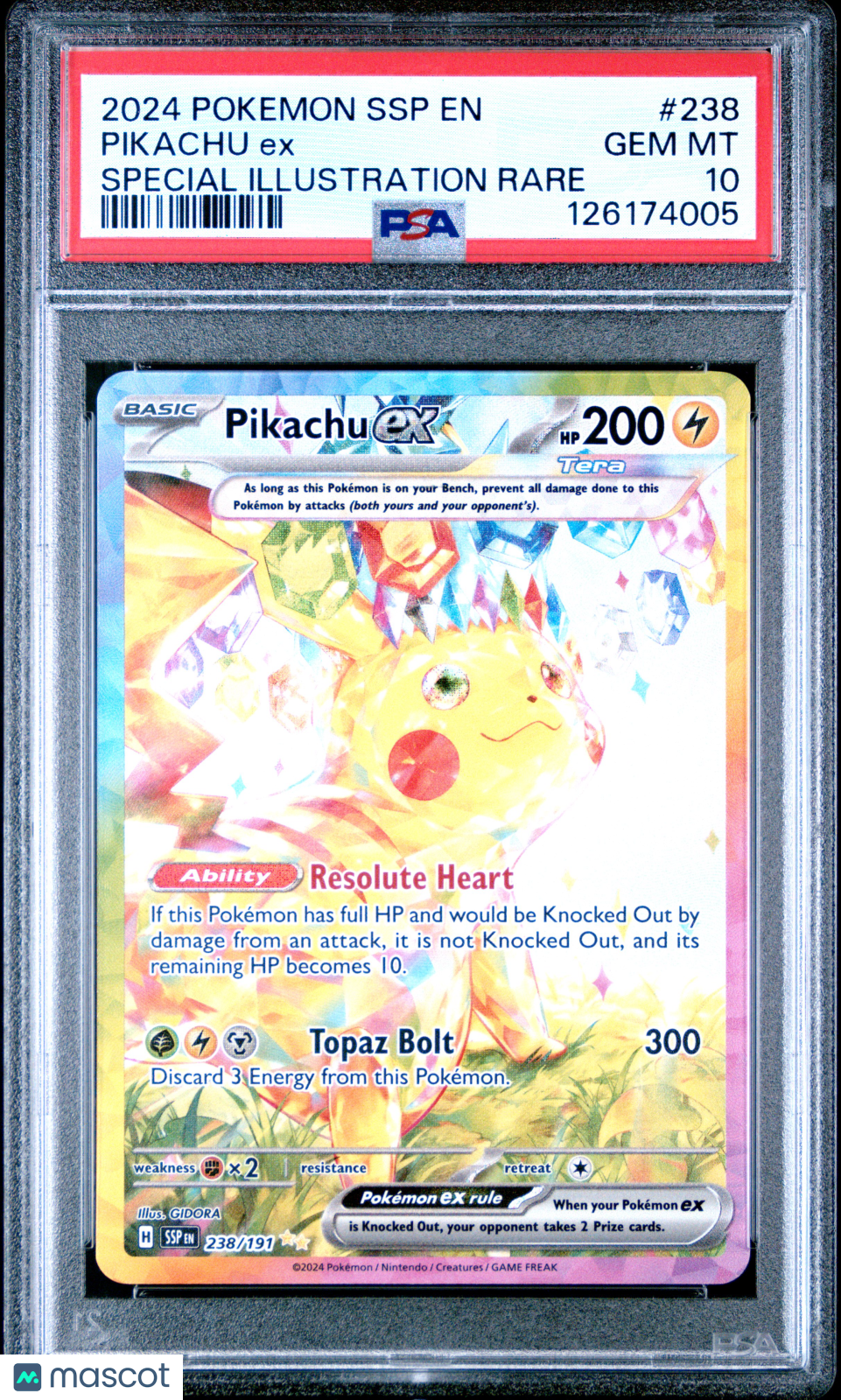 2024 Pokemon SSP EN-Surging Sparks Pikachu EX #238 Spec Illustration Rare PSA 10
