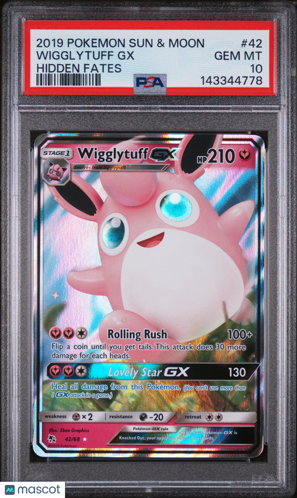 2019 Pokemon Sun & Moon Hidden Fates Wigglytuff GX FA PSA 10 #42 Gem