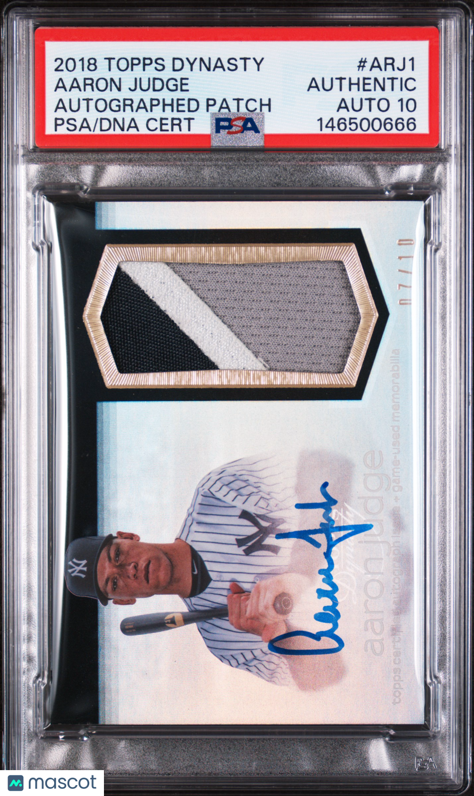 2018 Topps Dynasty Autograph 3 CLR Patch Aaron Judge #/10 PSA Auto 10