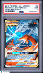2019 Pokemon Sun & Moon Unbroken Bonds Reshiram Charizard GX PSA 9 #20 Mint