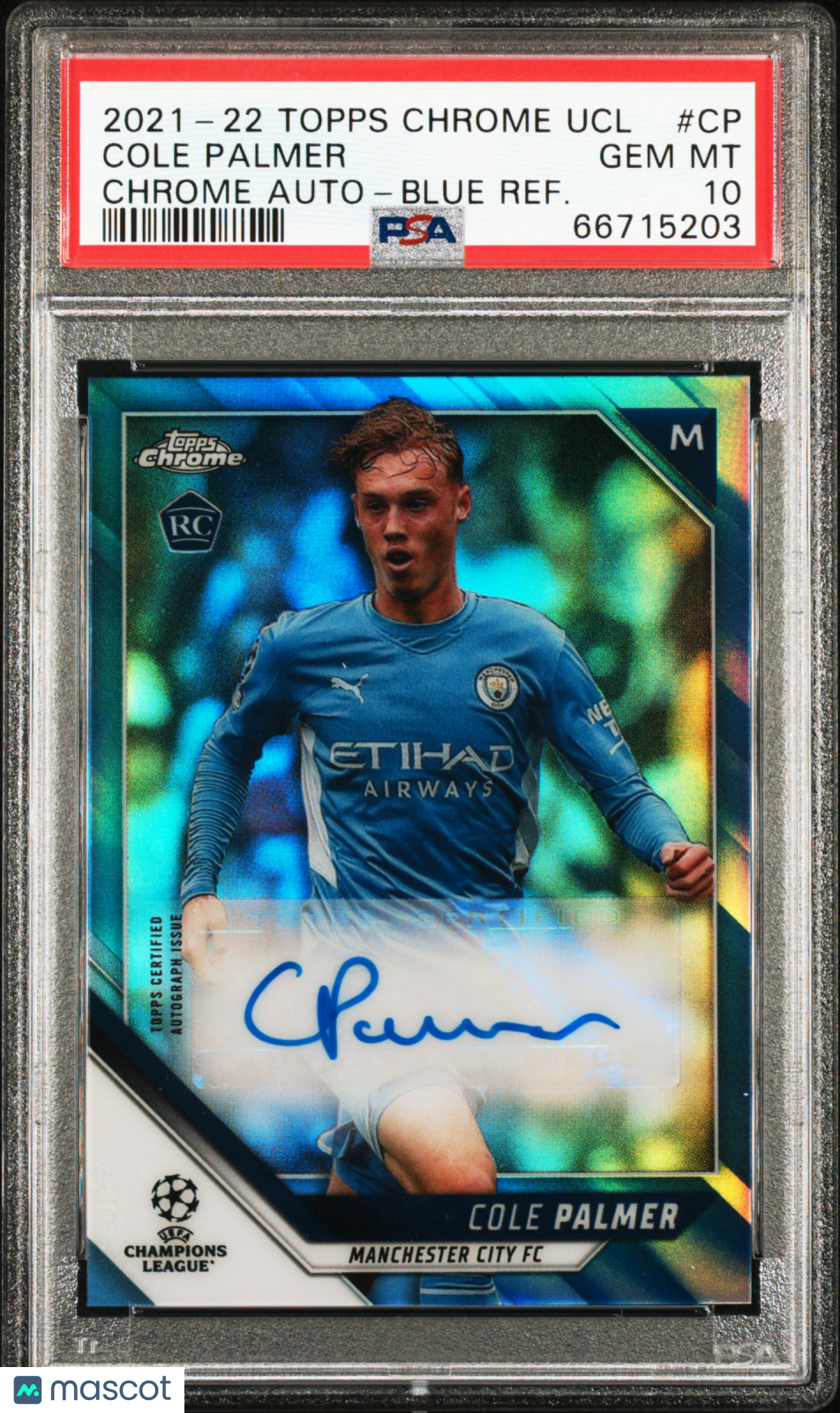 2021 Topps Chrome UEFA Auto Cole Palmer PSA 10 Rookie Auto Blue Refractor