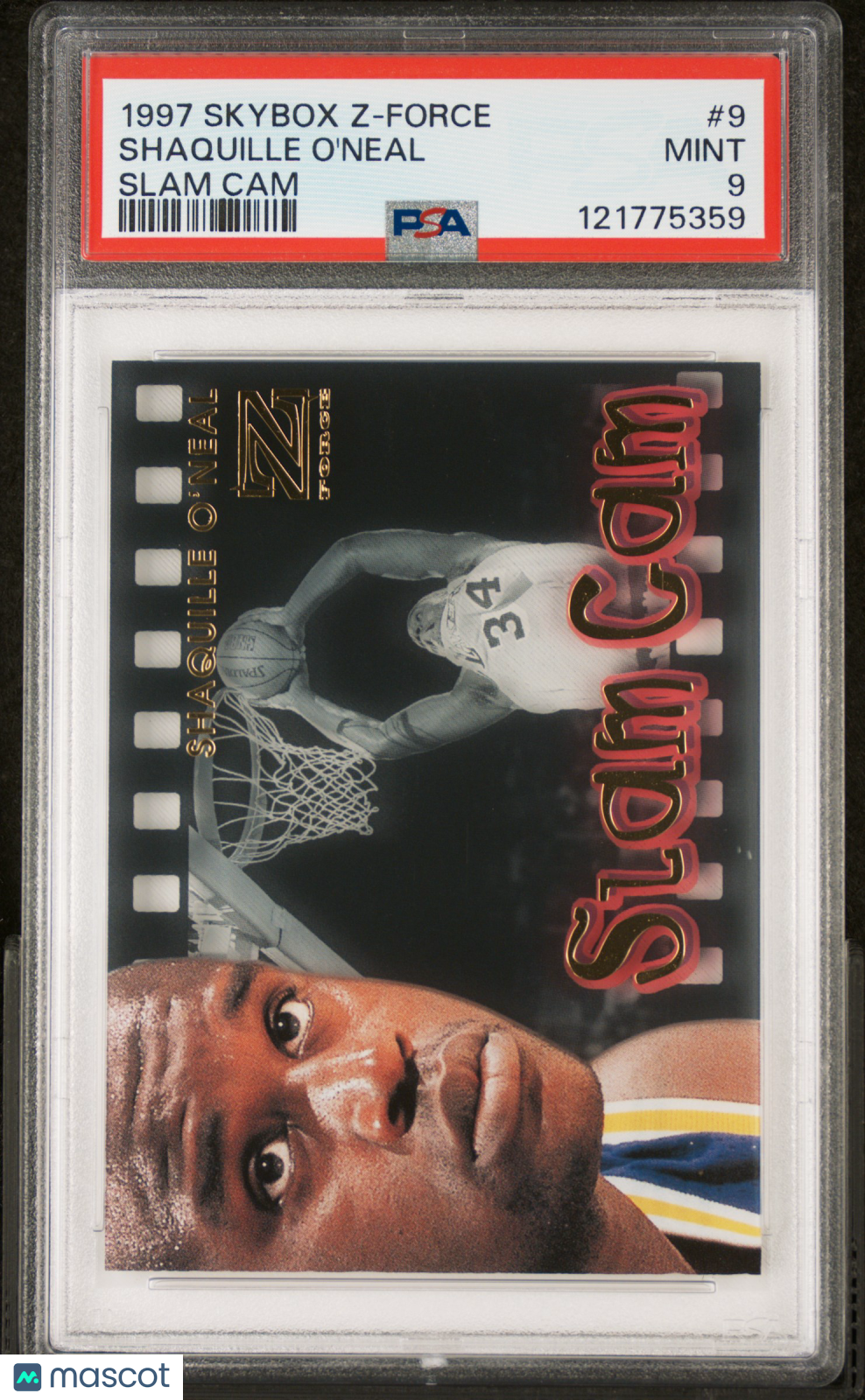 1997 Skybox Z-Force Slam Cam Shaquille O'Neal #9 Acetate PSA 9 Mint Low Pop