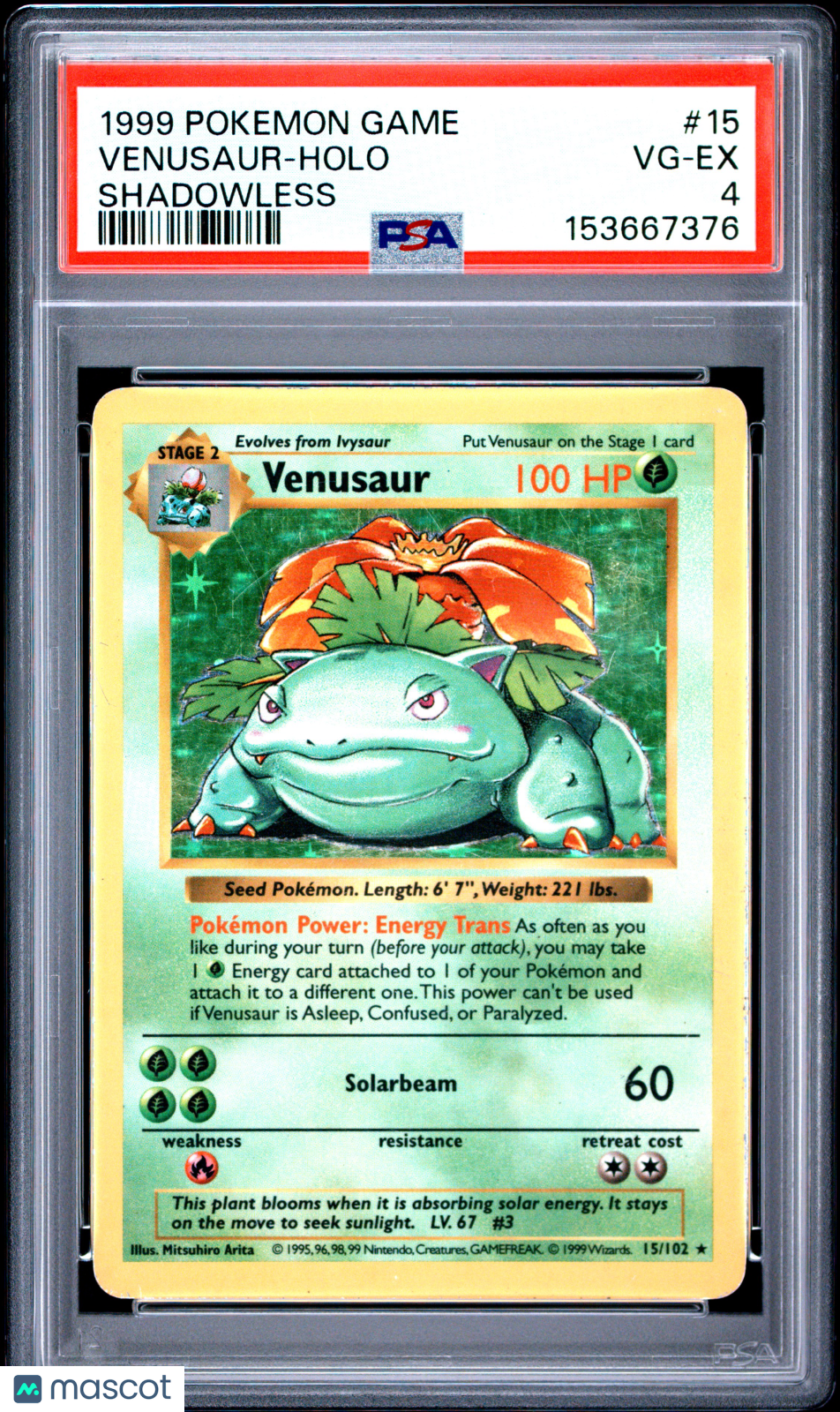 1999 Pokemon Game Venusaur Holo Holo Shadowless PSA 4 #15