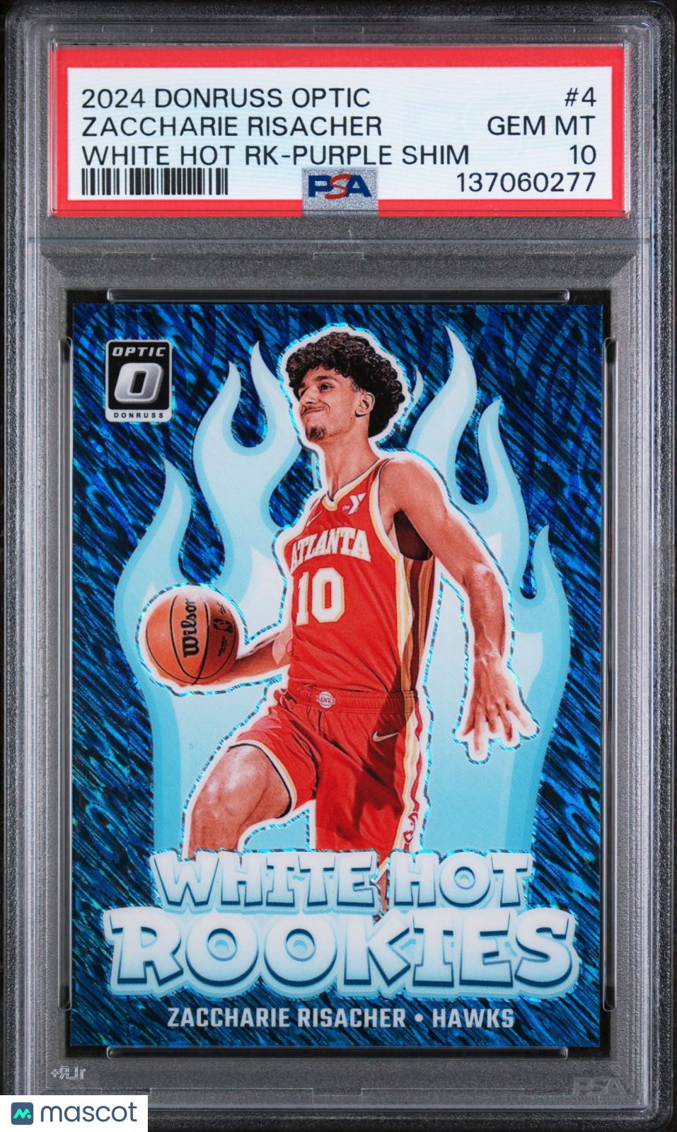 '24 Donruss Optic White Hot Rookie Zaccharie Risacher Purple Shimmer PSA 10 POP1