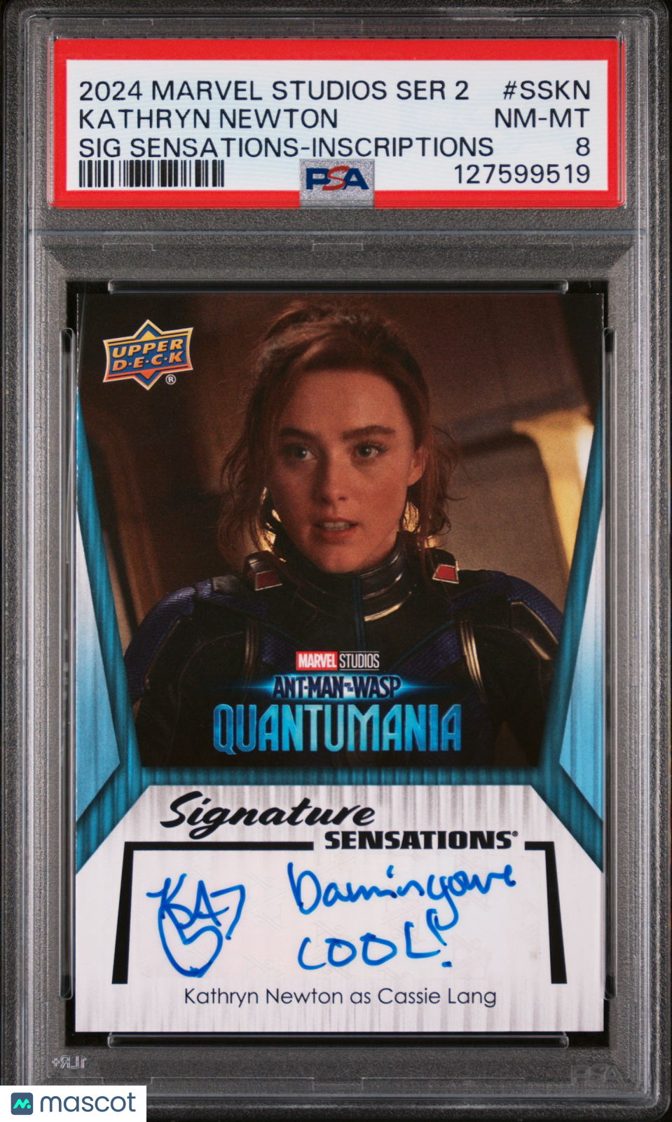 ‘24 Upper Deck Marvel S2 Cinematic Sig INSCRIBE Kathryn Newton CASSIE PSA 8 AUTO