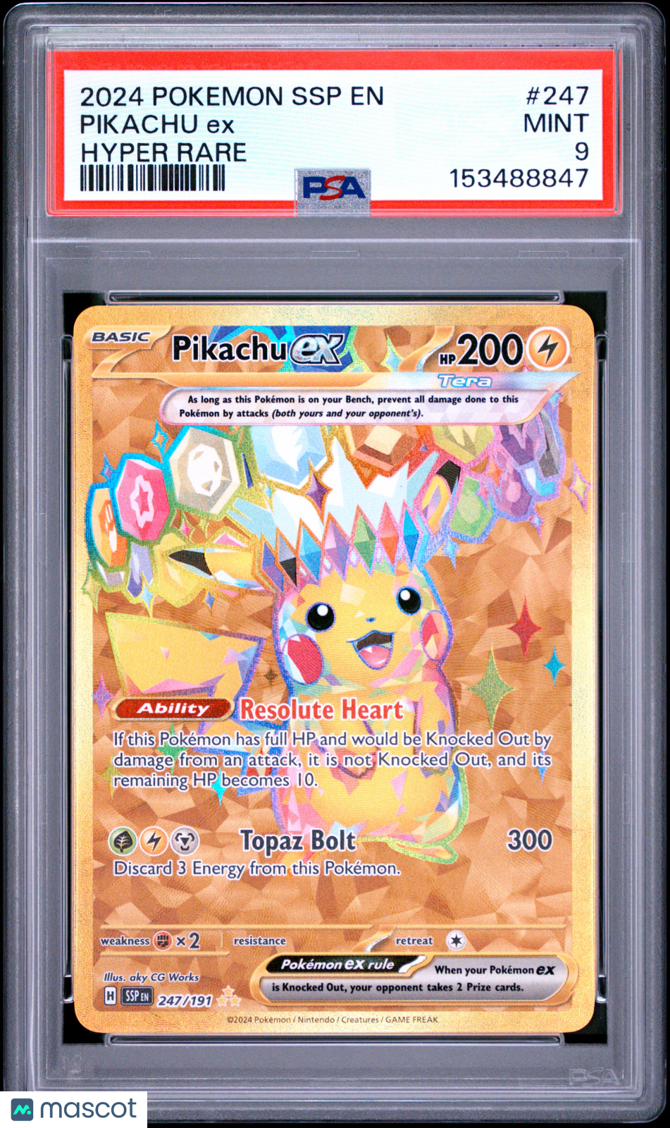 2024 Pokemon SSP EN-Surging Sparks Pikachu EX Hyper Rare PSA 9 #247 Mint