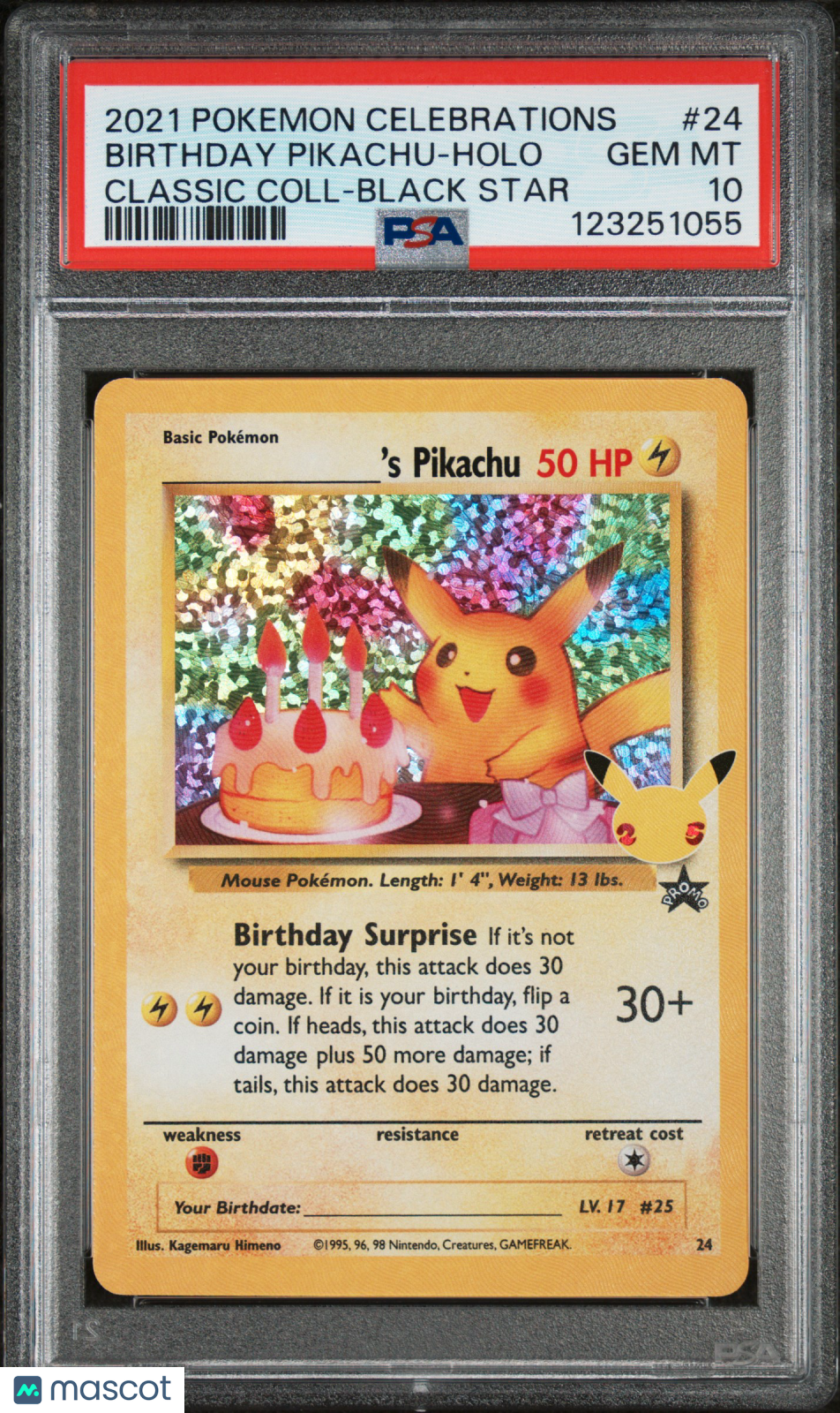 2021 Pokemon Celebrations Classic Coll Birthday Pikachu #24 Black Star PSA 10