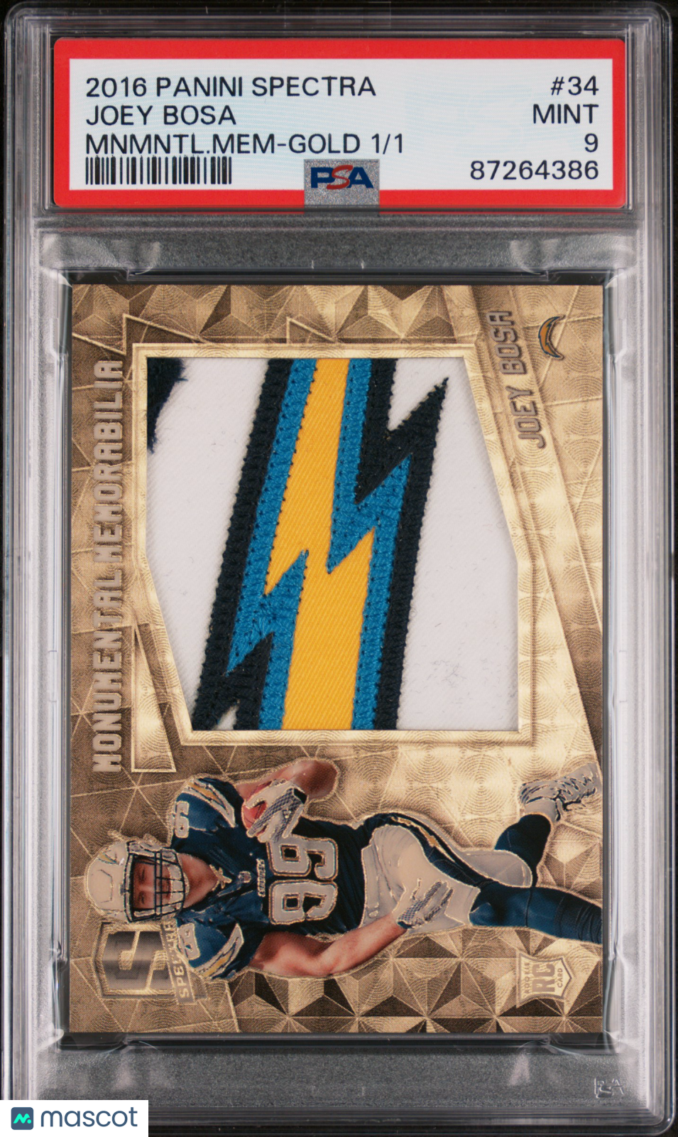 2016 Spectra Monumental Patch Joey Bosa #34 Rookie #1/1 PSA 9 Gold Vinyl