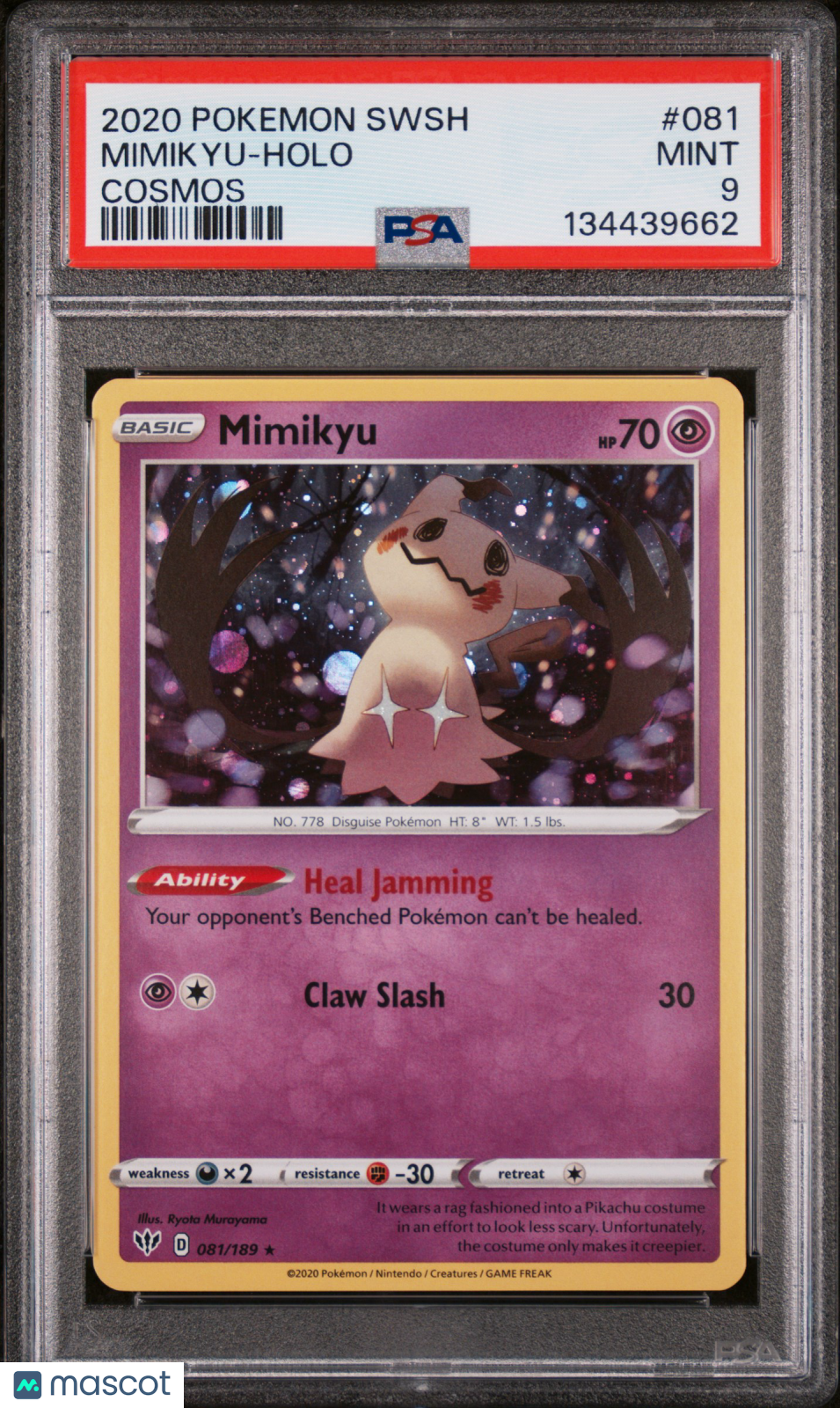 2020 Pokemon Sword & Shield Darkness Ablaze Mimikyu Holo mint Cosmos PSA 9 #081