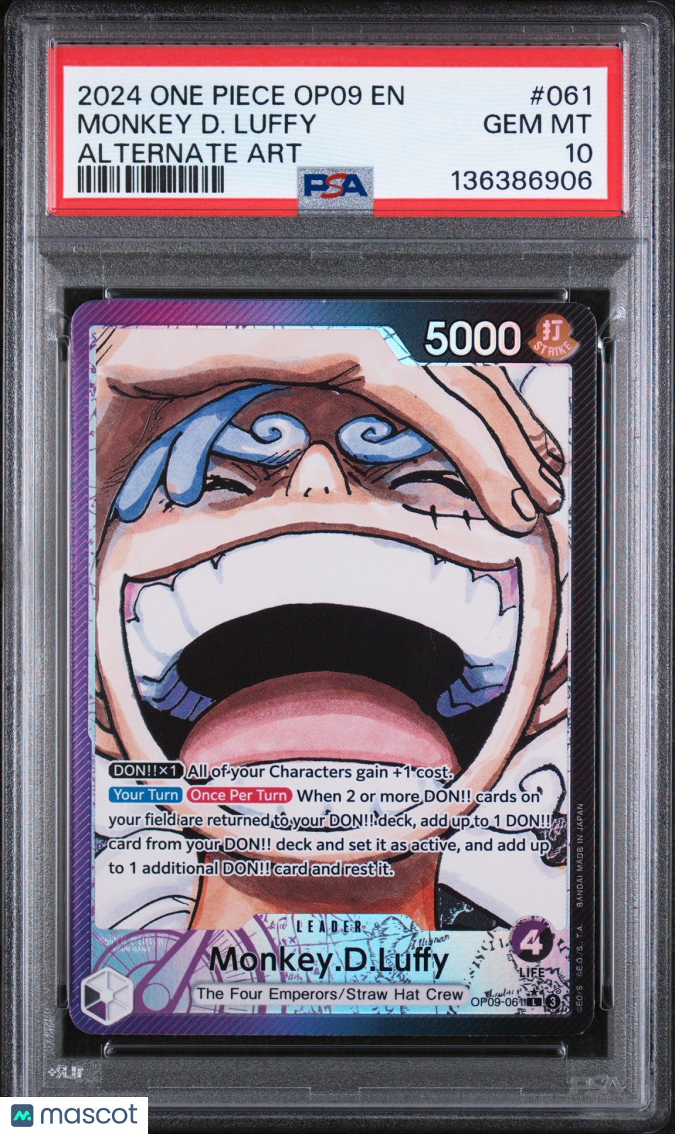 2024 One Piece Op09-Emperors New World Monkey D. Luffy Alternate Art PSA 10 #061