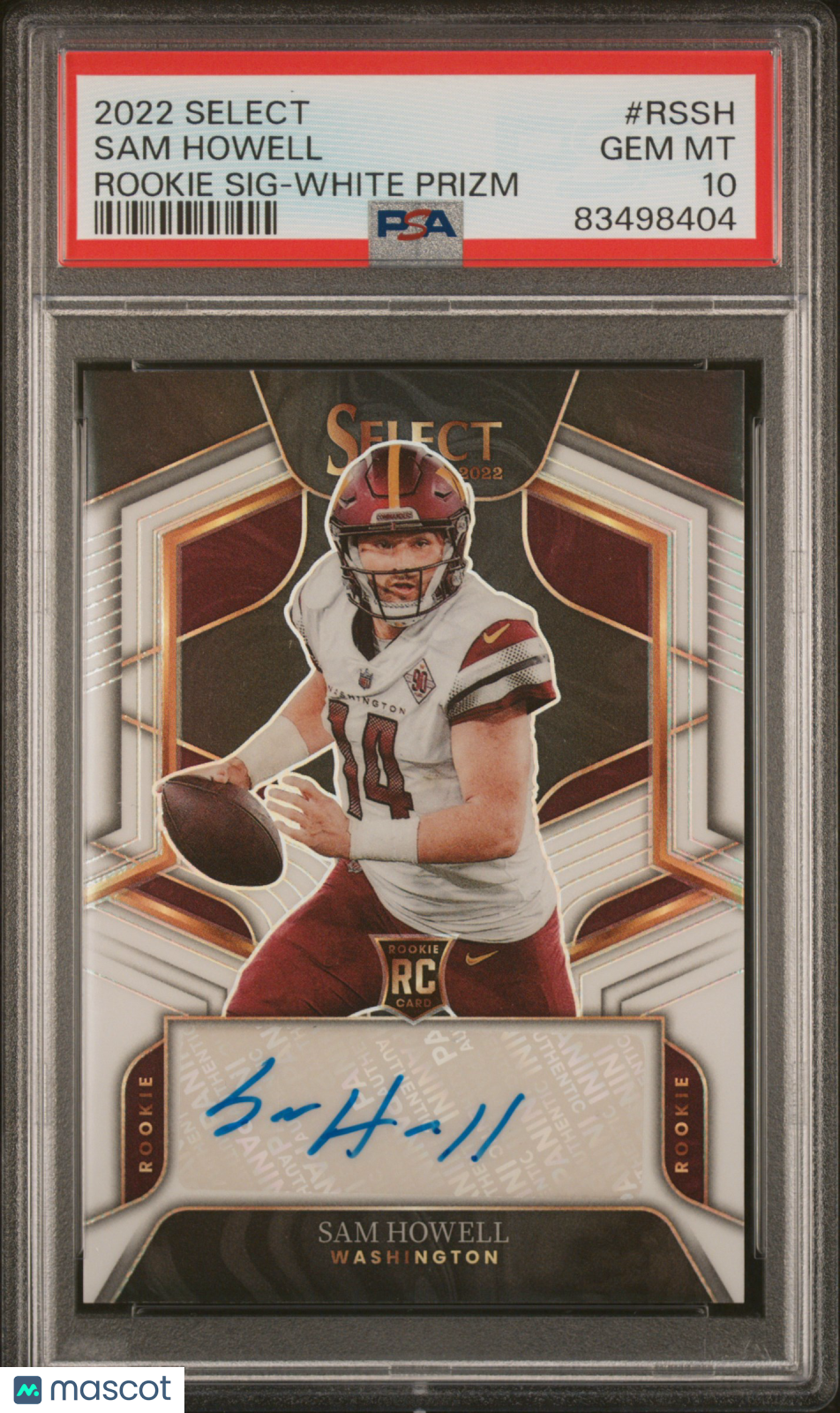 2022 Panini Select Rookie Signatures Sam Howell White Prizm Auto /35 PSA 10