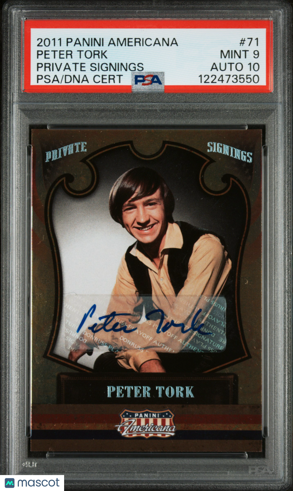 2011 Panini Americana Private Signings Peter Tork #71 PSA 9 Auto Mint Auto