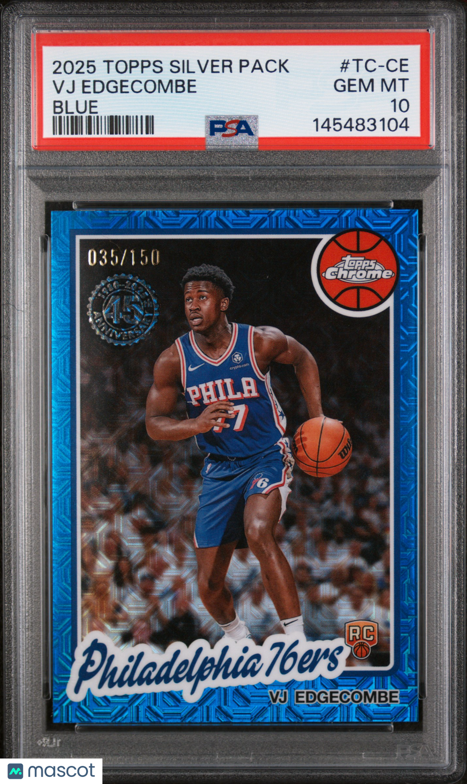 2025 Topps Silver Pack 1980-81 T Chrome VJ Edgecombe Blue Ref Rookie /150 PSA 10