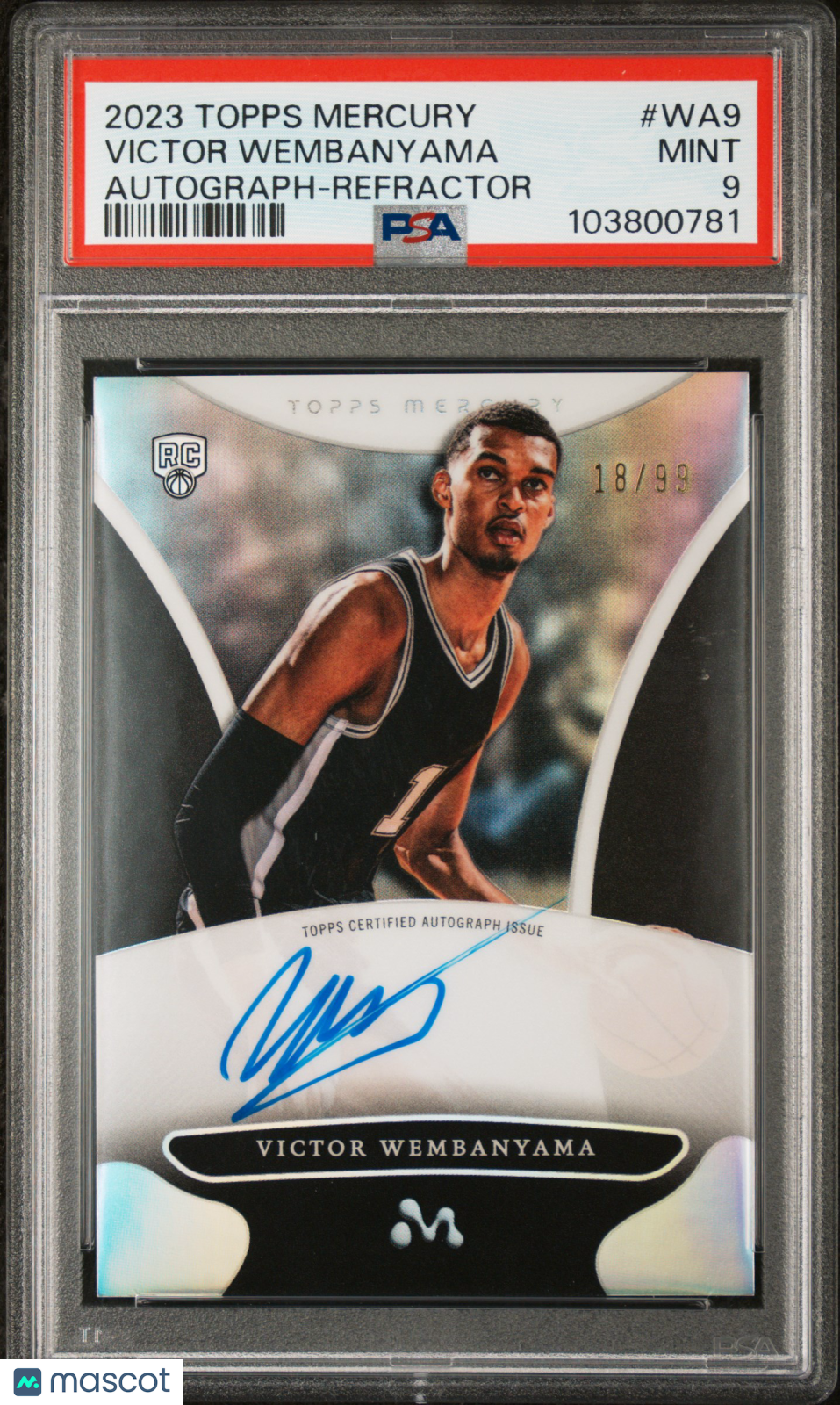 2023 Topps Mercury Victor Wembanyama Rookie Auto Refractor /99 PSA 9 Mint Spurs