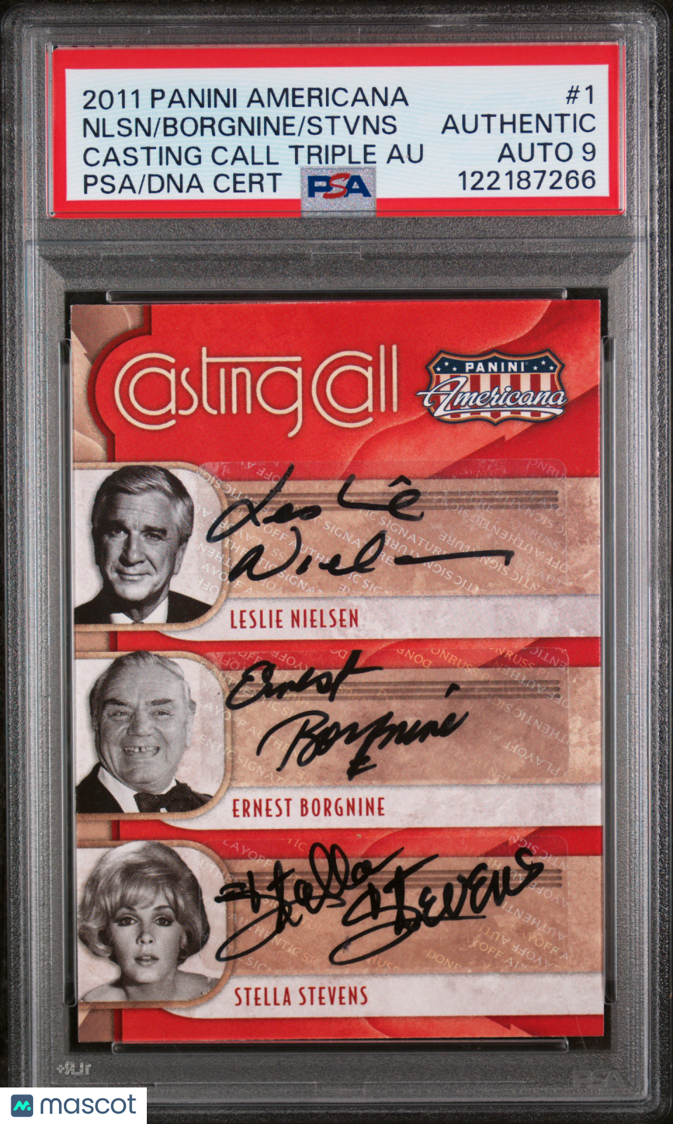 2011 Panini Americana Casting Call Triple Stevens Borgnine Nielsen #1 PSA Auto 9