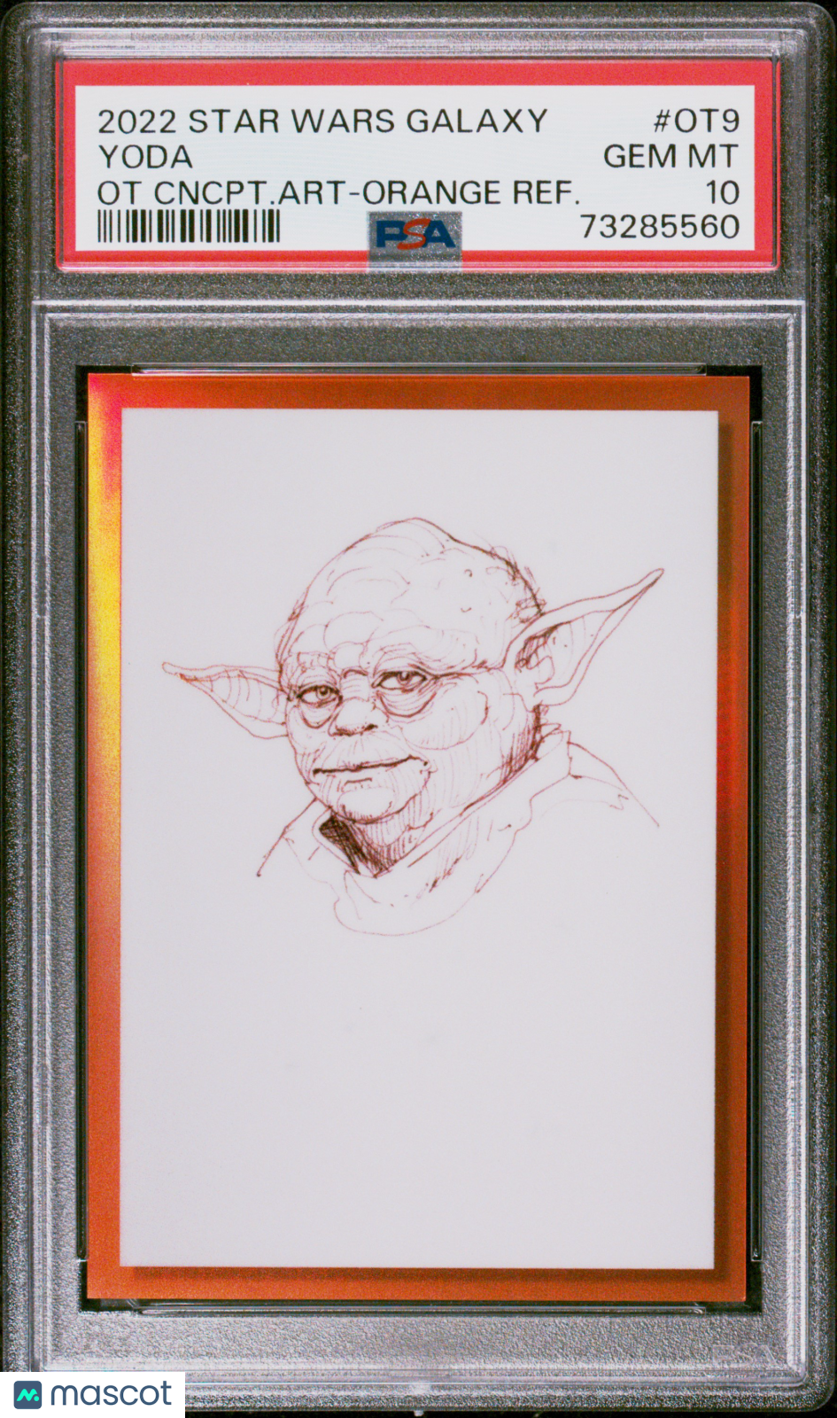 2022 Topps Chrome Star Wars Galaxy Trilogy Concept Art Yoda Orange Ref 25 PSA 10