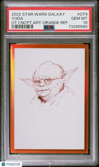 2022 Topps Chrome Star Wars Galaxy Trilogy Concept Art Yoda Orange Ref 25 PSA 10