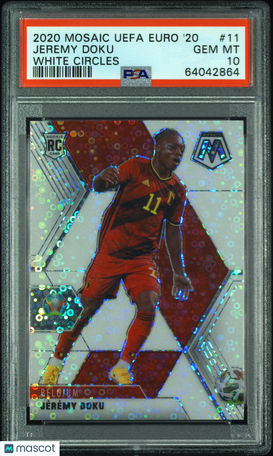 2020 Panini Mosaic UEFA Euro Jeremy Doku Rookie #11 White Circles /25 PSA 10