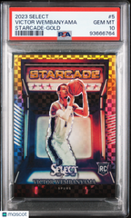 2023 Panini Select Starcade Victor Wembanyama #5 Gold Prizm #/10 Rookie PSA 10