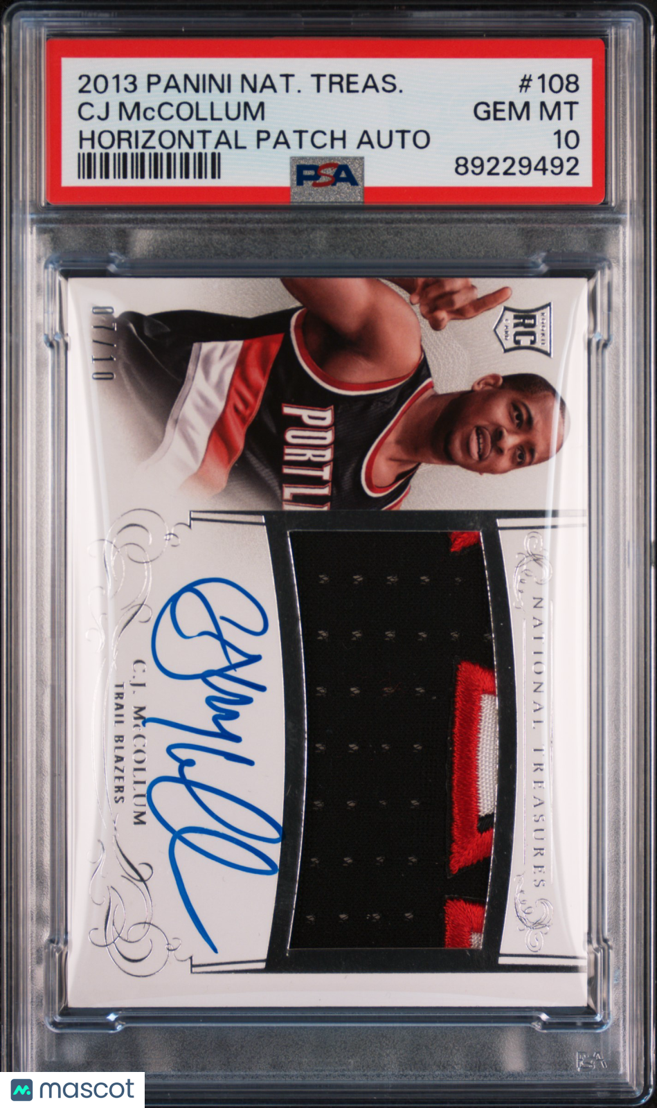 2013 National Treasures CJ McCollum #108 PSA 10 RPA Rookie Auto Patch #/10 POP1