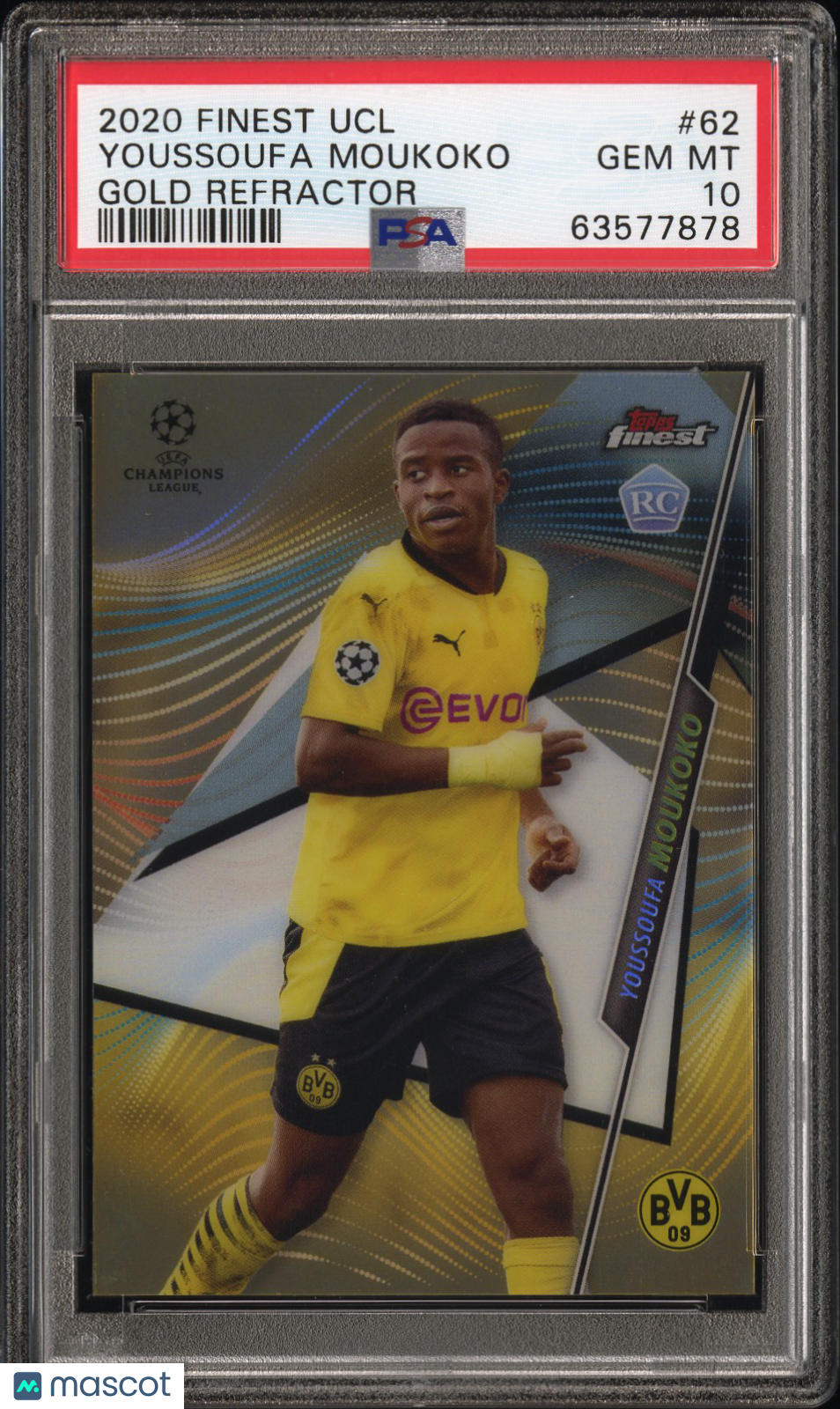 2020-21 Finest UCL Youssoufa Moukoko #62 Gold Refractor 15/50 Rookie RC PSA 10