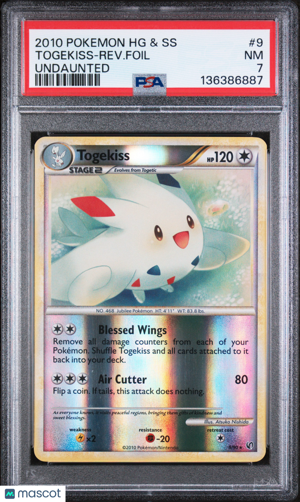 2010 Pokemon Heartgold & Soulsilver Undaunted Togekiss-Reverse Foil PSA 7 #9
