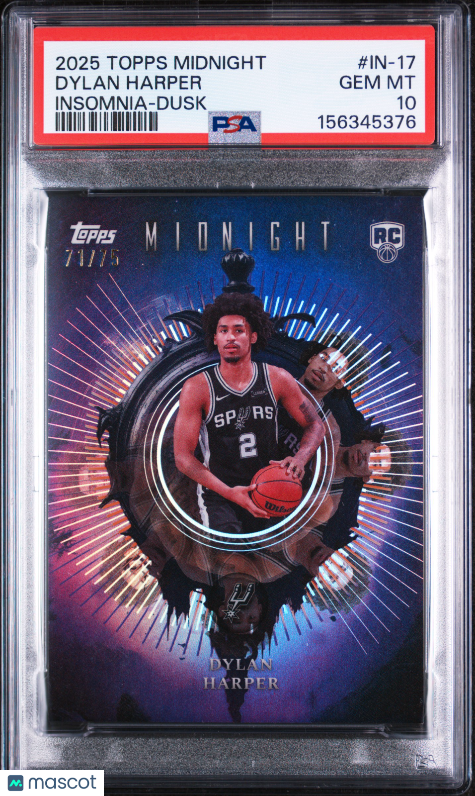2025 Topps Midnight Insomnia Dylan Harper Rookie RC Dusk /75 PSA 10 POP 1