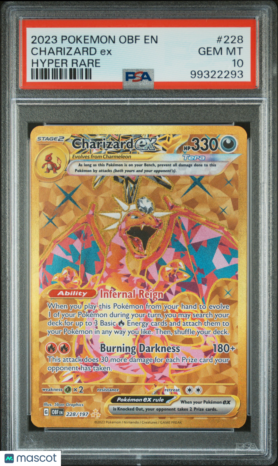 2023 Pokemon Obf EN-Obsidian Flames Charizard EX FA Hyper Rare PSA 10 #228
