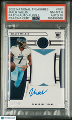 2022 National Treasures Malik Willis 157 Patch 49 Purple Rookie PSA 8/10 Auto