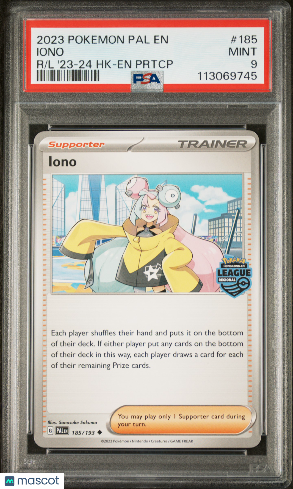 2023 Pokemon Pal EN-Paldea Evolved Iono #185 R/L '23-24 HK-EN PSA 9 HONG KONG