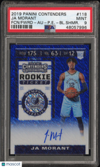 2019 Contenders Premium Ed Ja Morant #118 Rookie Blue Shimmer #/20 Auto PSA 9