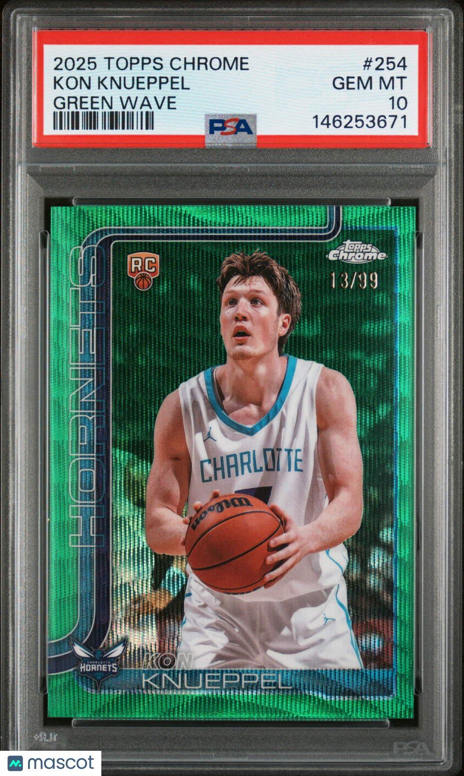 2025 Topps Chrome Kon Knueppel #254 Green Wave Refractor Rookie #/99 PSA 10