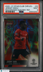 2020 Stadium Club Chrome RC Jeremy Doku Red Orange Elec Refractor #1 /4 PSA 9