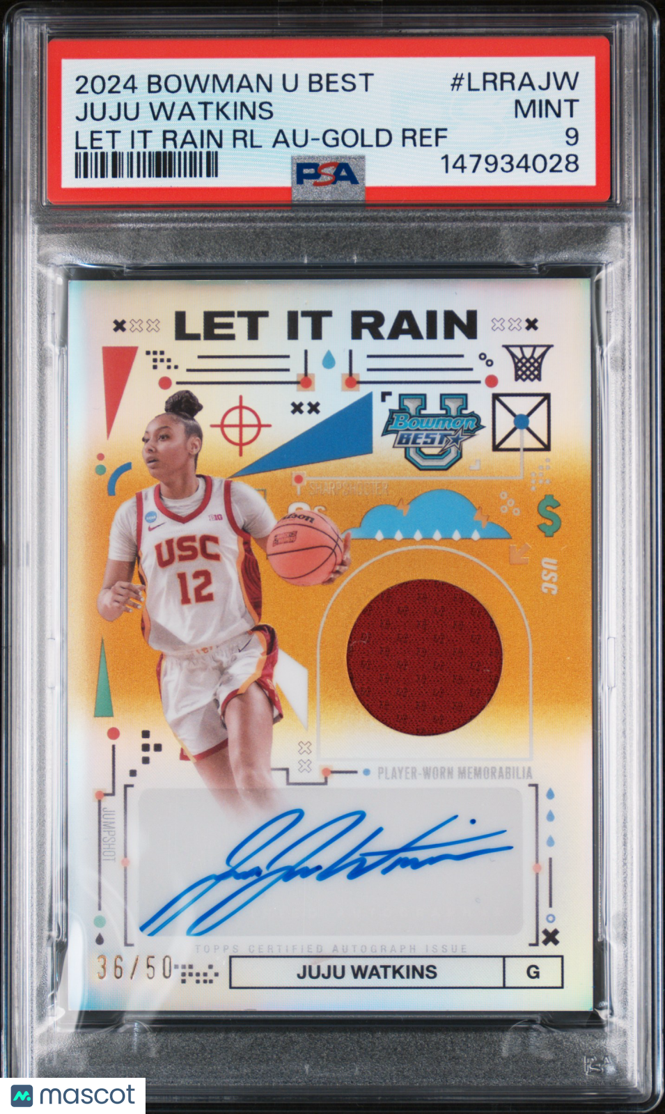 2024 Bowman University LIR Relic Auto Juju Watkins Gold Refractor /50 PSA 9