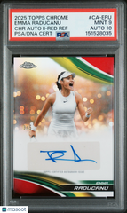 2025 Topps Chrome Tennis Autograph Emma Raducanu Red Refractor /5 PSA 9 Auto 10