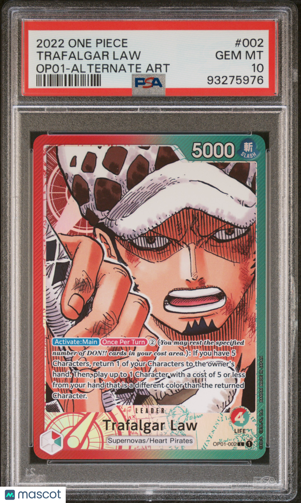 2022 One Piece Op01-Romance Dawn Trafalgar Law #002 FA Alternate Art PSA 10