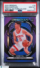2024 Obsidian Orbital Reed Sheppard Rookie Purple Flood Jersey Num 15/75 PSA 10