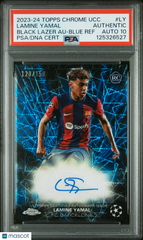 2023 Topps Chrome UEFA Black Lazer Rookie Lamine Yamal Blue Ref /150 PSA Auto 10