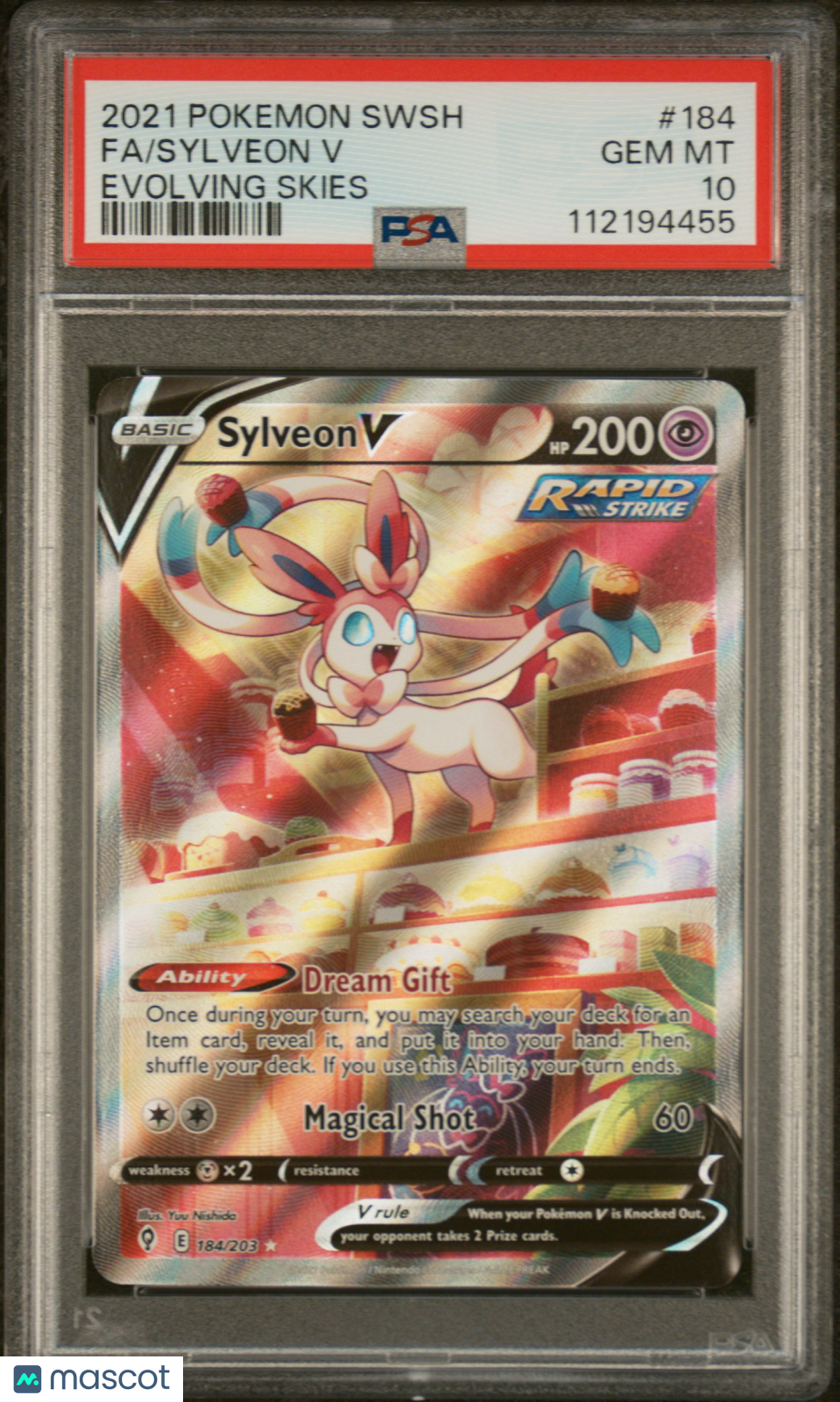 2021 Pokemon Sword & Shield Evolving Skies Sylveon V Fa #184 PSA 10 Gem Mint