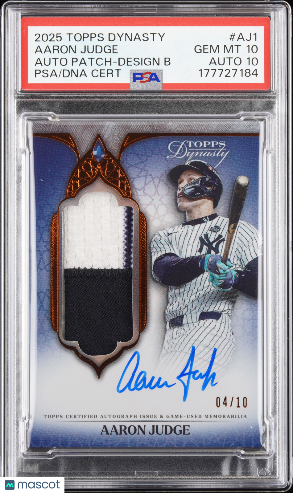 2025 Topps Dynasty Dynasty Autographed Patch Aaron Judge #/5 PSA 10 Auto 10