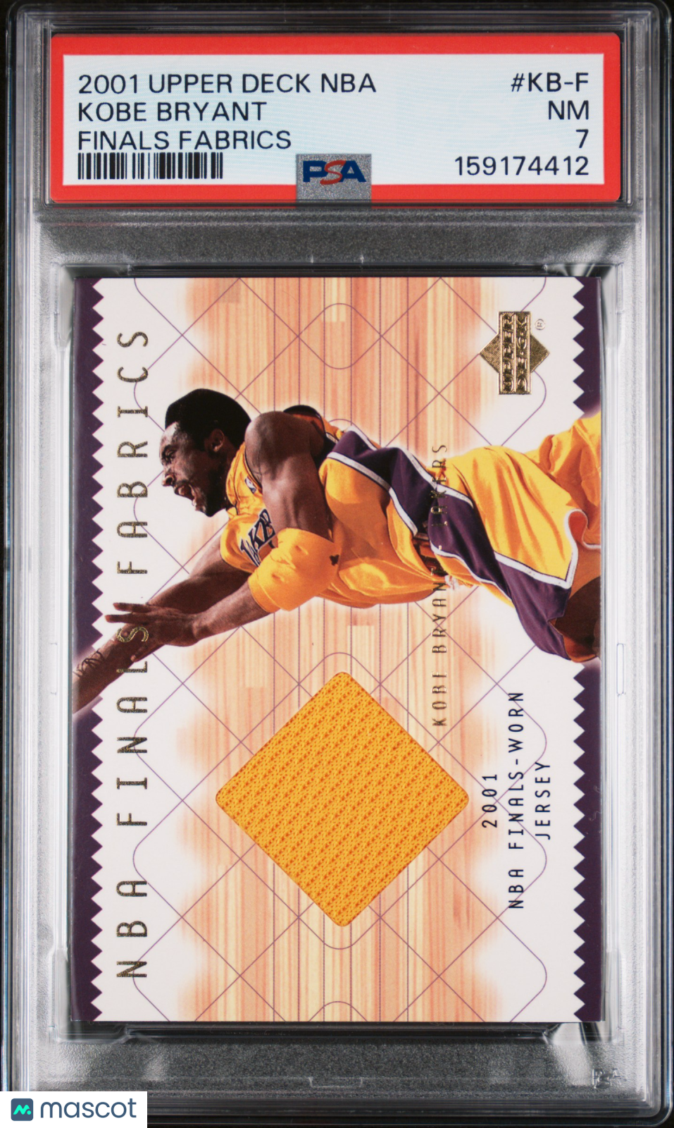 2001 Upper Deck NBA Kobe Bryant Finals Fabric Game Worn Jersey PSA 7 Lakers SP
