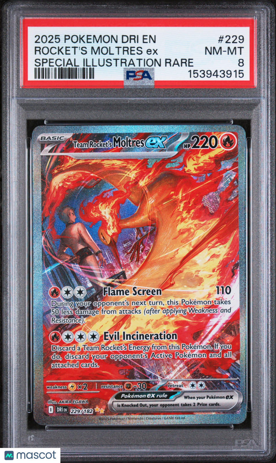2025 Pokemon Destined Rivals Rocket's Moltres EX Special Illust Rare PSA 8 #229