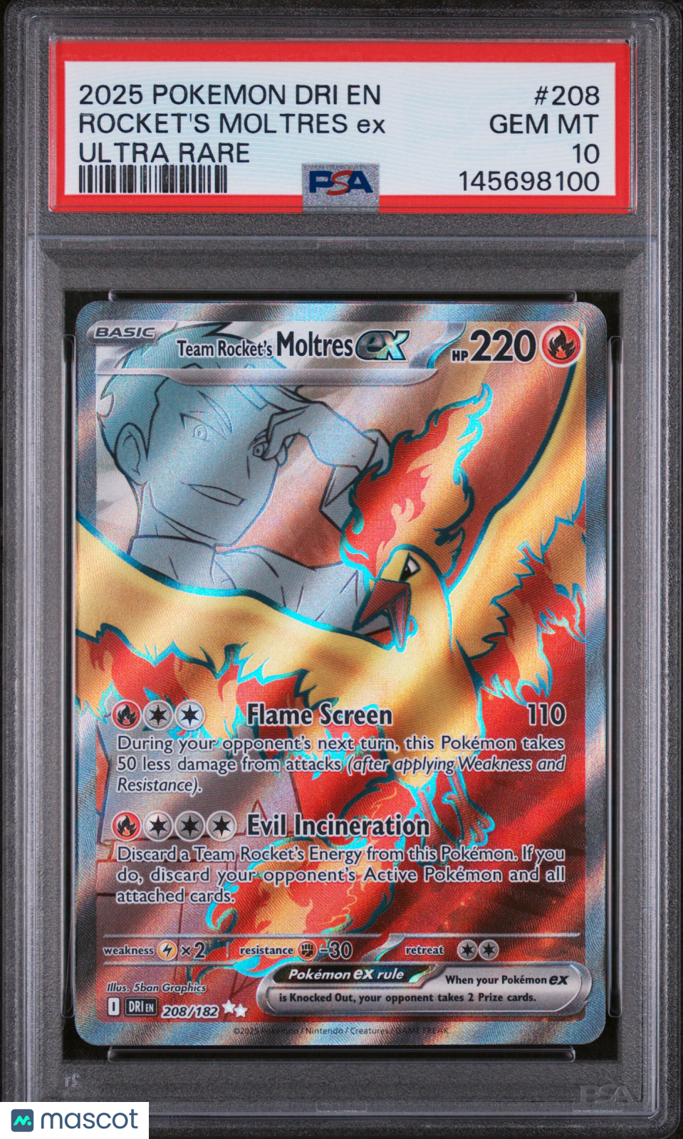 2025 Pokemon Destined Rivals Rocket's Moltres EX Ultra Rare PSA 10 #208