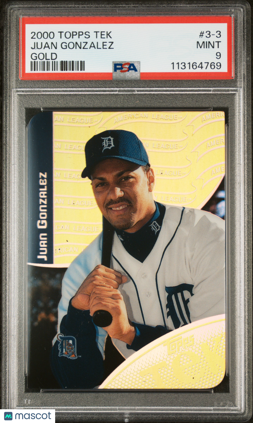 2000 Topps Tek Juan Gonzalez #3-3 Gold #/10 LEAGUE LOGO PATERN PSA 9