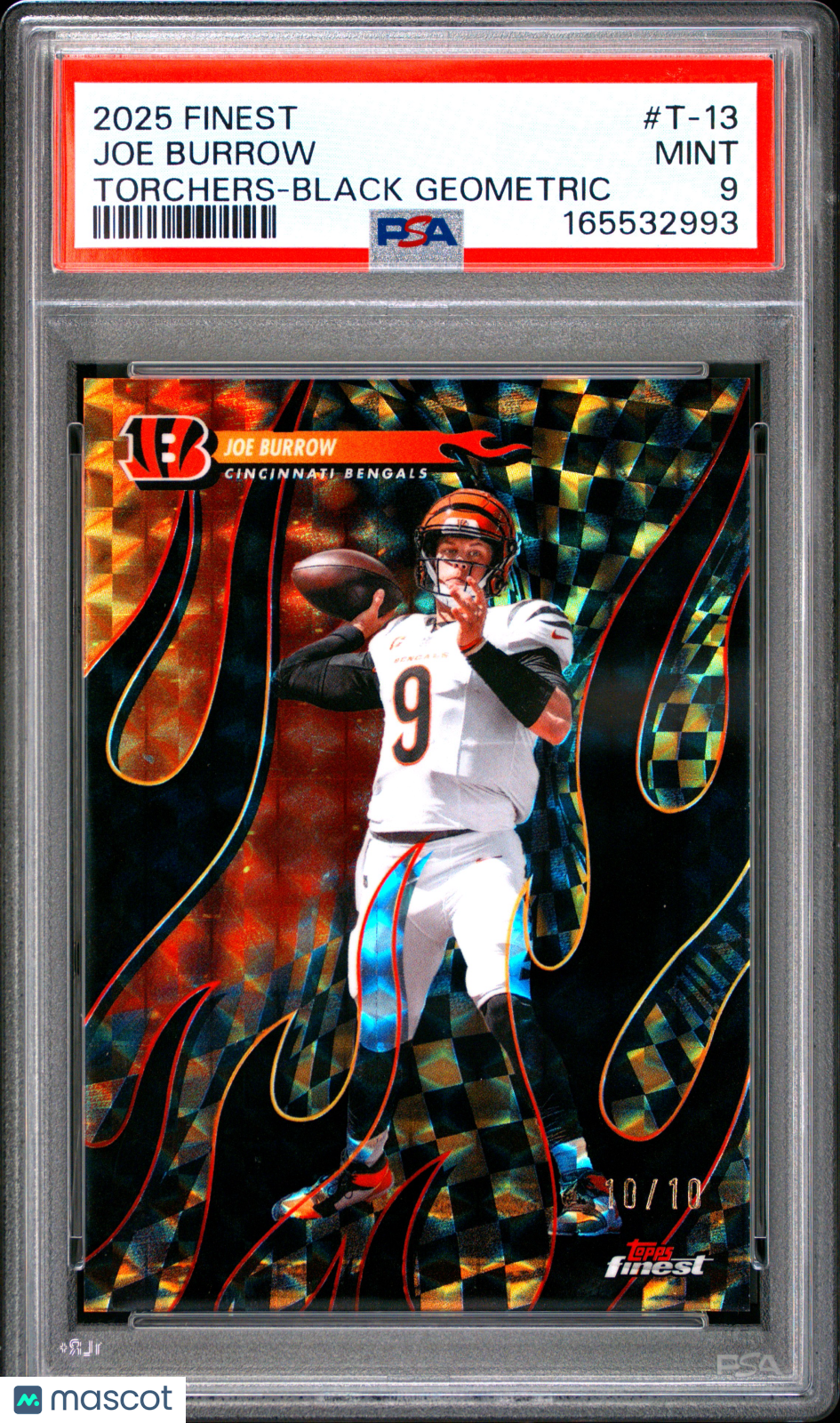 2025 Topps Finest Torchers Joe Burrow #T-13 Black Geometric Ref #10/10 PSA 9