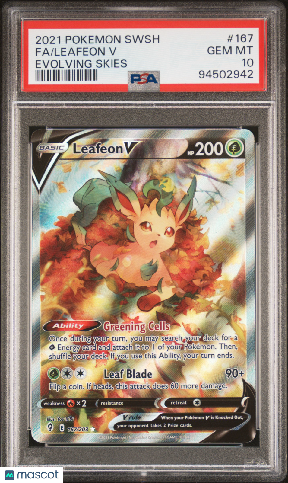 2021 Pokemon Sword & Shield Evolving Skies Leafeon V Fa PSA 10 #167 Gem Mint