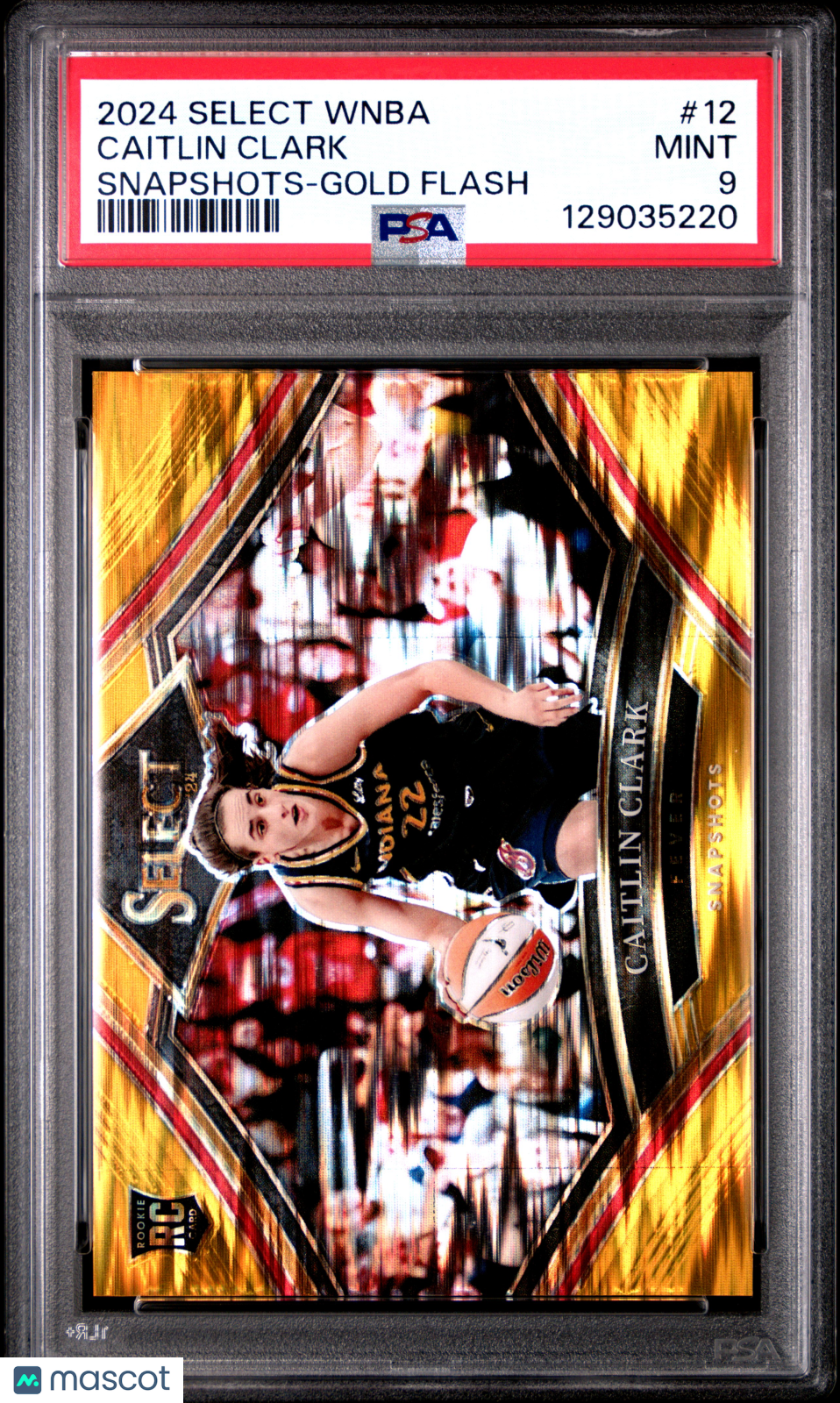 2024 Select WNBA Snapshots Caitlin Clark #12 Gold Flash Prizm #/10 Rookie PSA 9