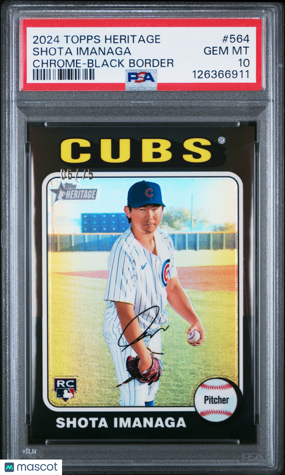 2024 Topps Heritage Shota Imanaga #564 RC Chrome Black Border 06/75 PSA 10 POP 1