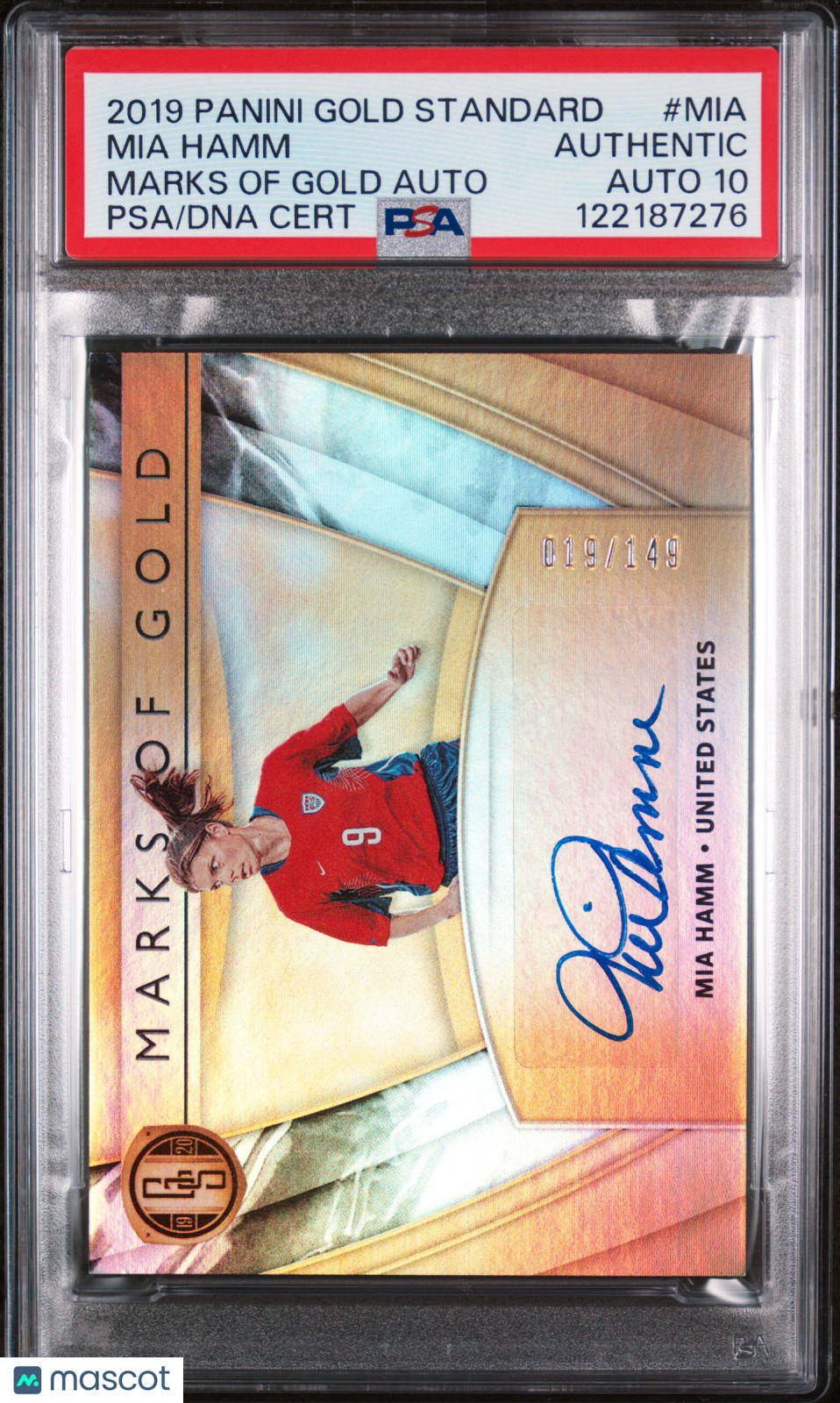 2019 Panini Gold Standard Marks Of Gold Autographs Mia Hamm /149 PSA Auto 10